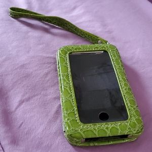 Green leather cell case/wristlet